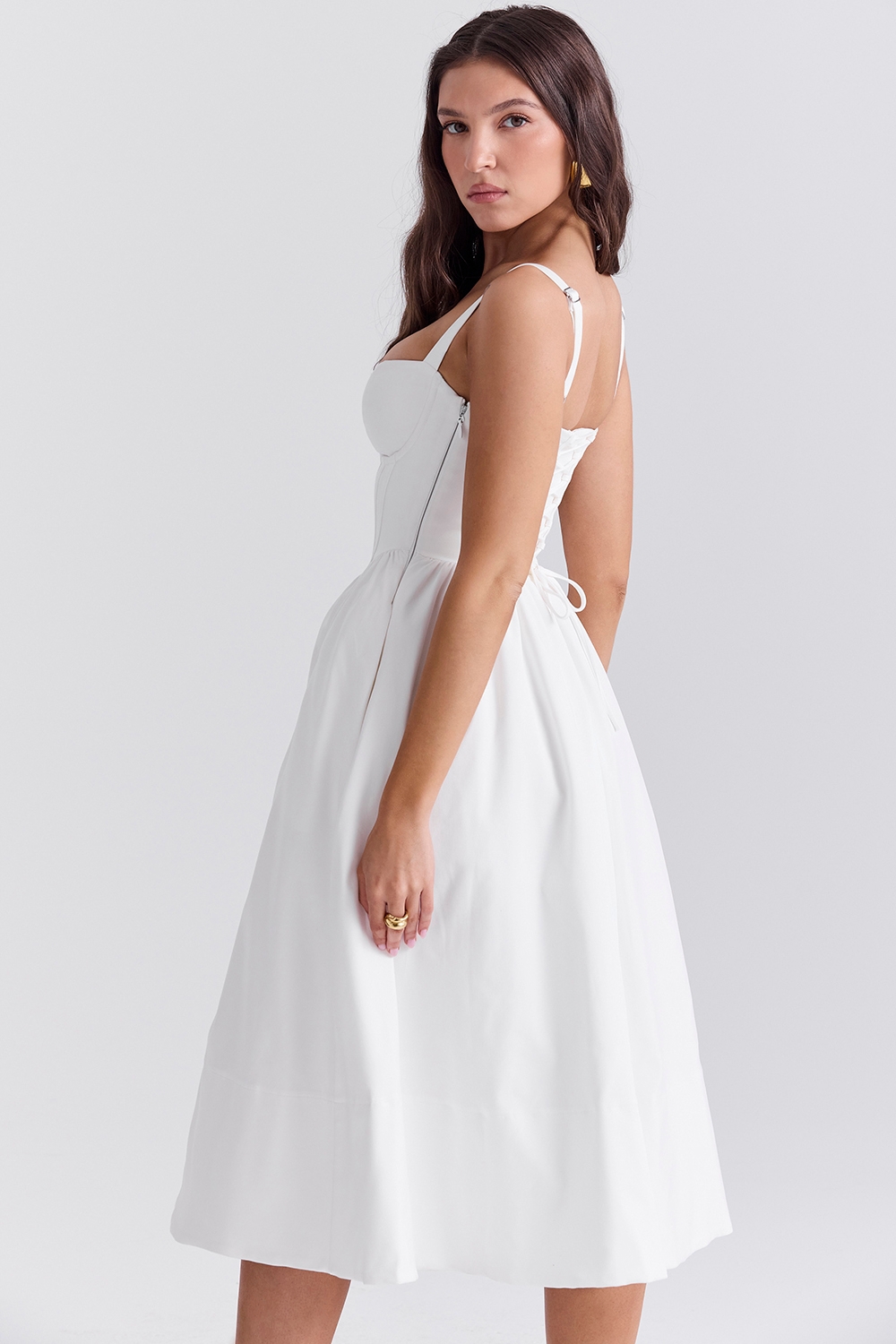 Kelly-White Corset Midi Sundress