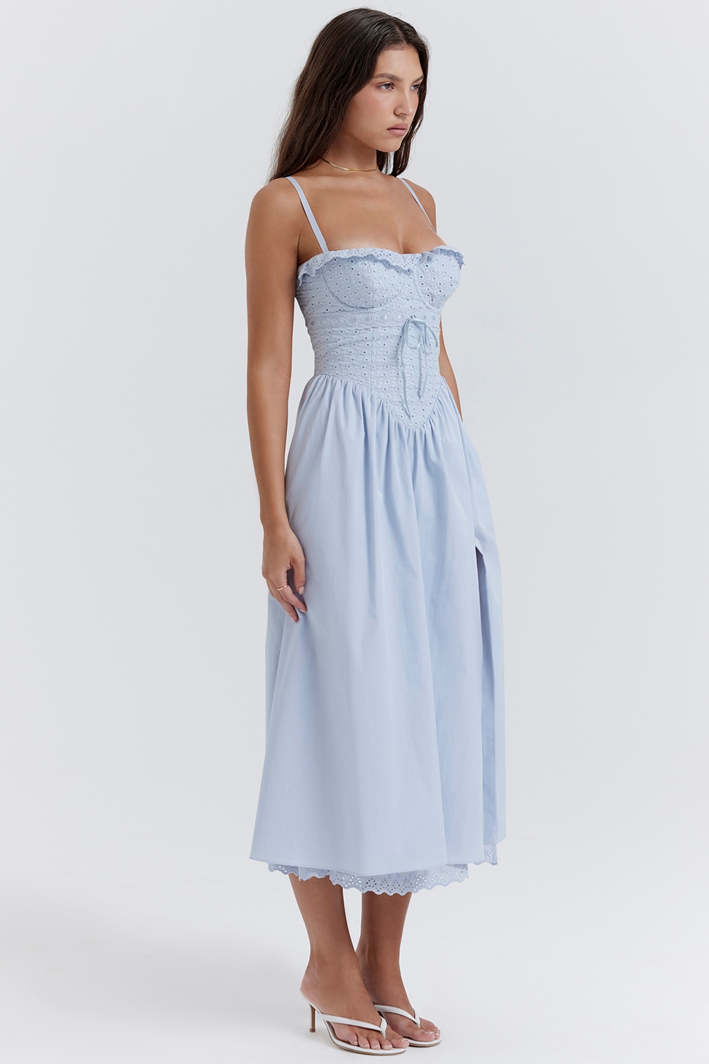 Jaime-Soft Blue Cotton Broderie Anglais Midi SunDress