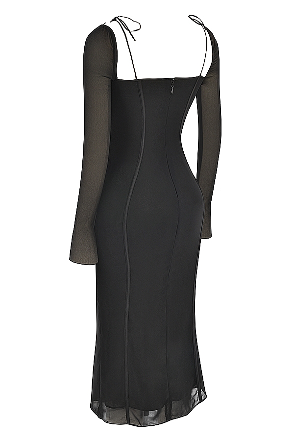 Ophelia-Black Cutout Midi Dress