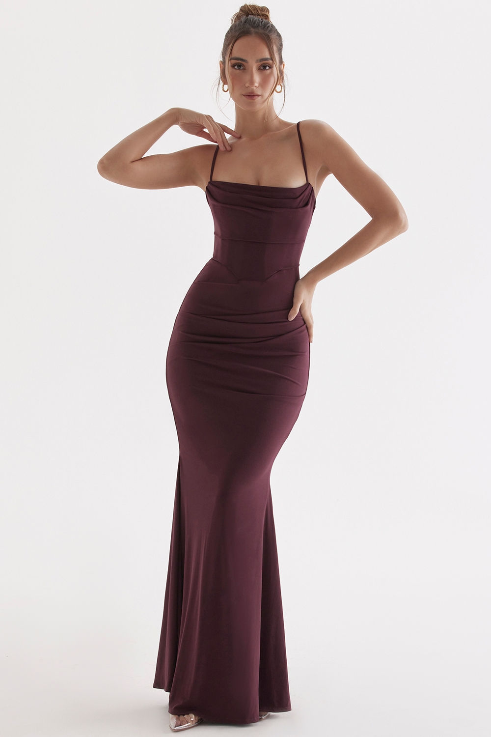 Milena-Dark Cherry Corset Maxi Dress