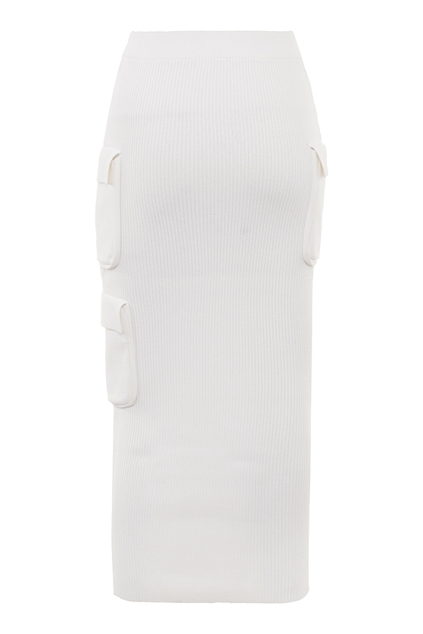 Maeve-White Ribbed Knit Cargo Skirt - SALE