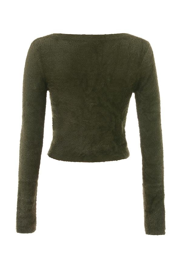 Gene-Khaki Soft Fluffy Knit Cardigan - SALE