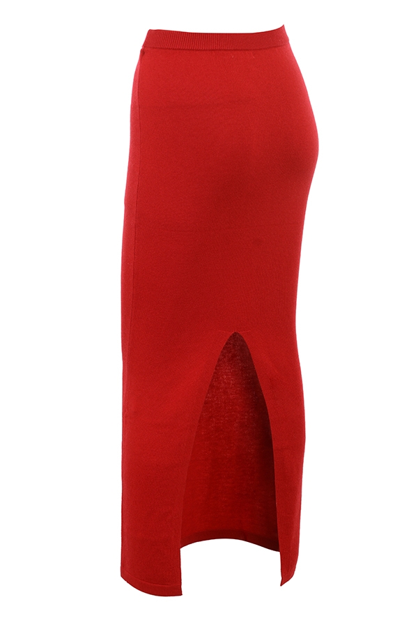 Faith-Holly Red Cashmere Blend Midi Skirt
