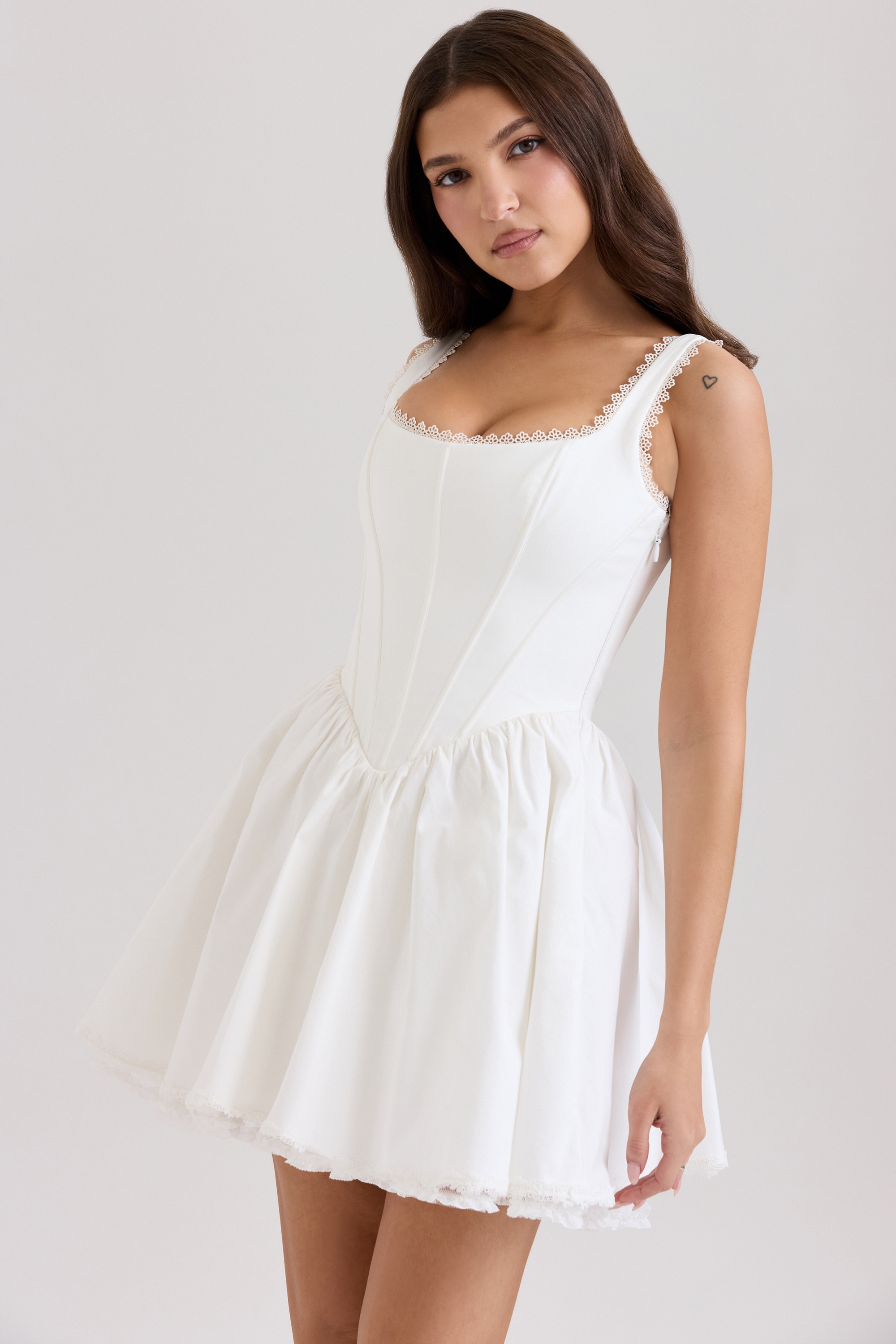Letitia-White Stretch Cotton Mini Dress