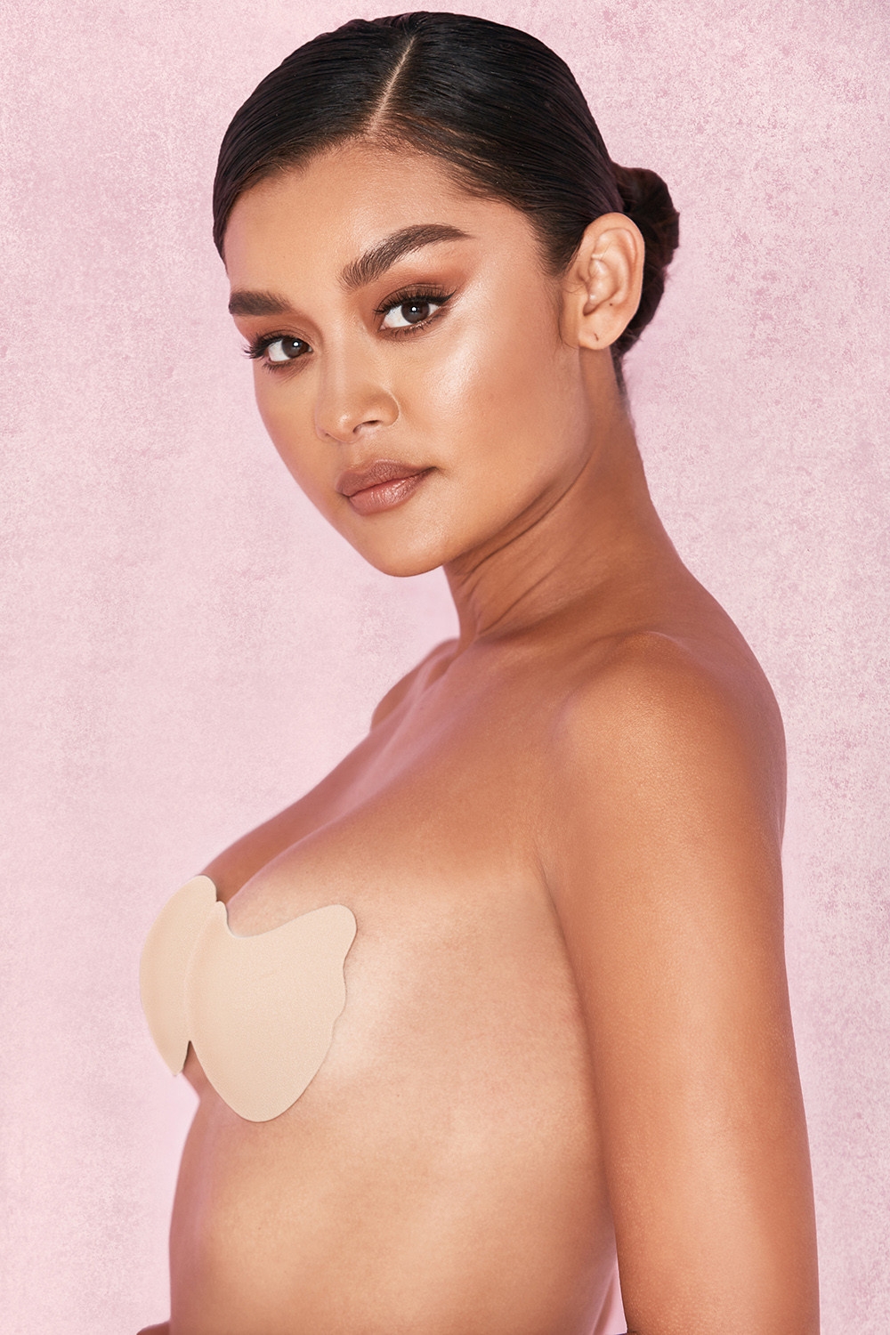 V-Front Fastening Moulded Microfibre  Bra - Beige