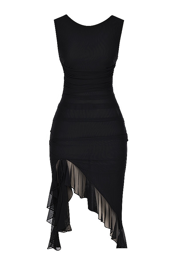 Mistress Rocks Black Ruffle Midi Dress - SALE