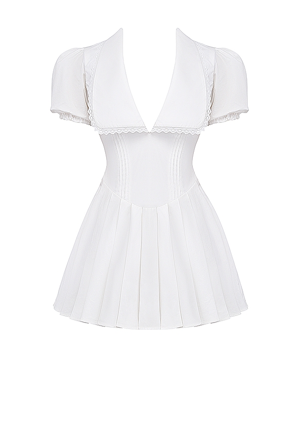 Piera-White Pleated Mini Dress