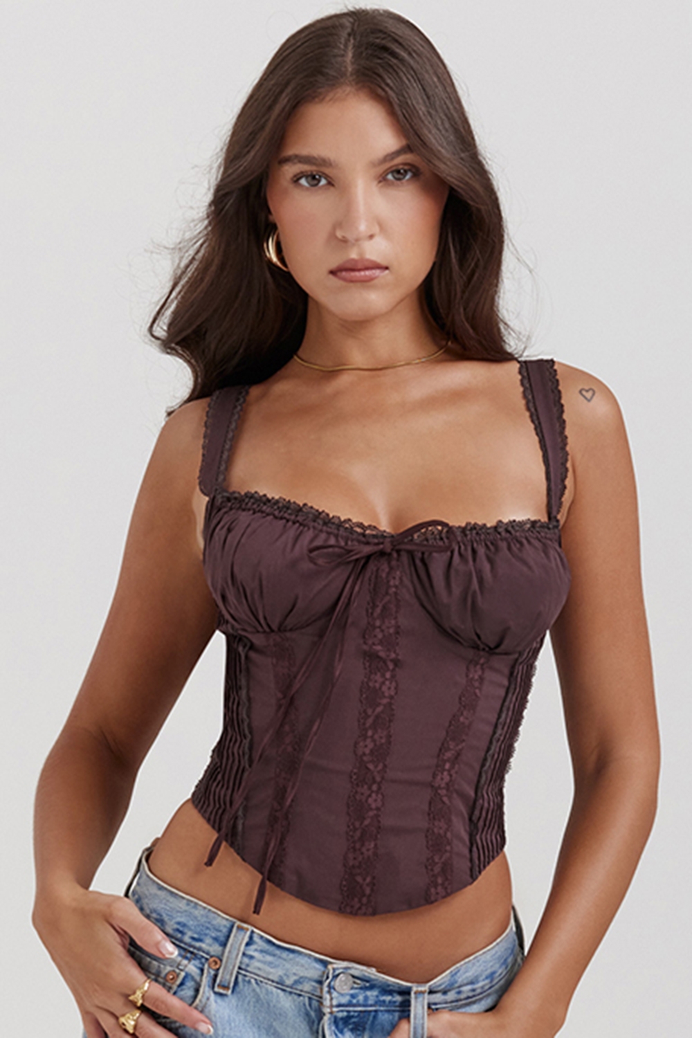 Gini-Rich Brown Lace Back Corset