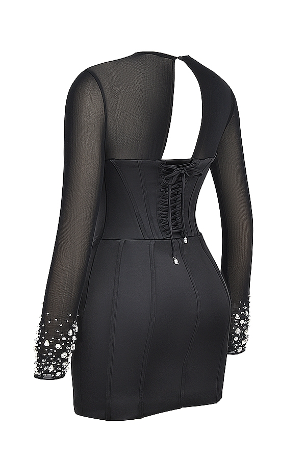 Anastasia-Black Crystallised Corset Dress
