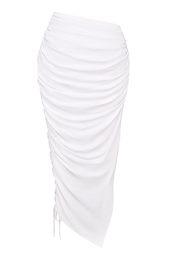 Loie-White Gathered Maxi Skirt