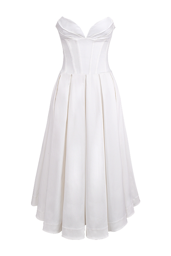 Lady-White Strapless Midi Dress