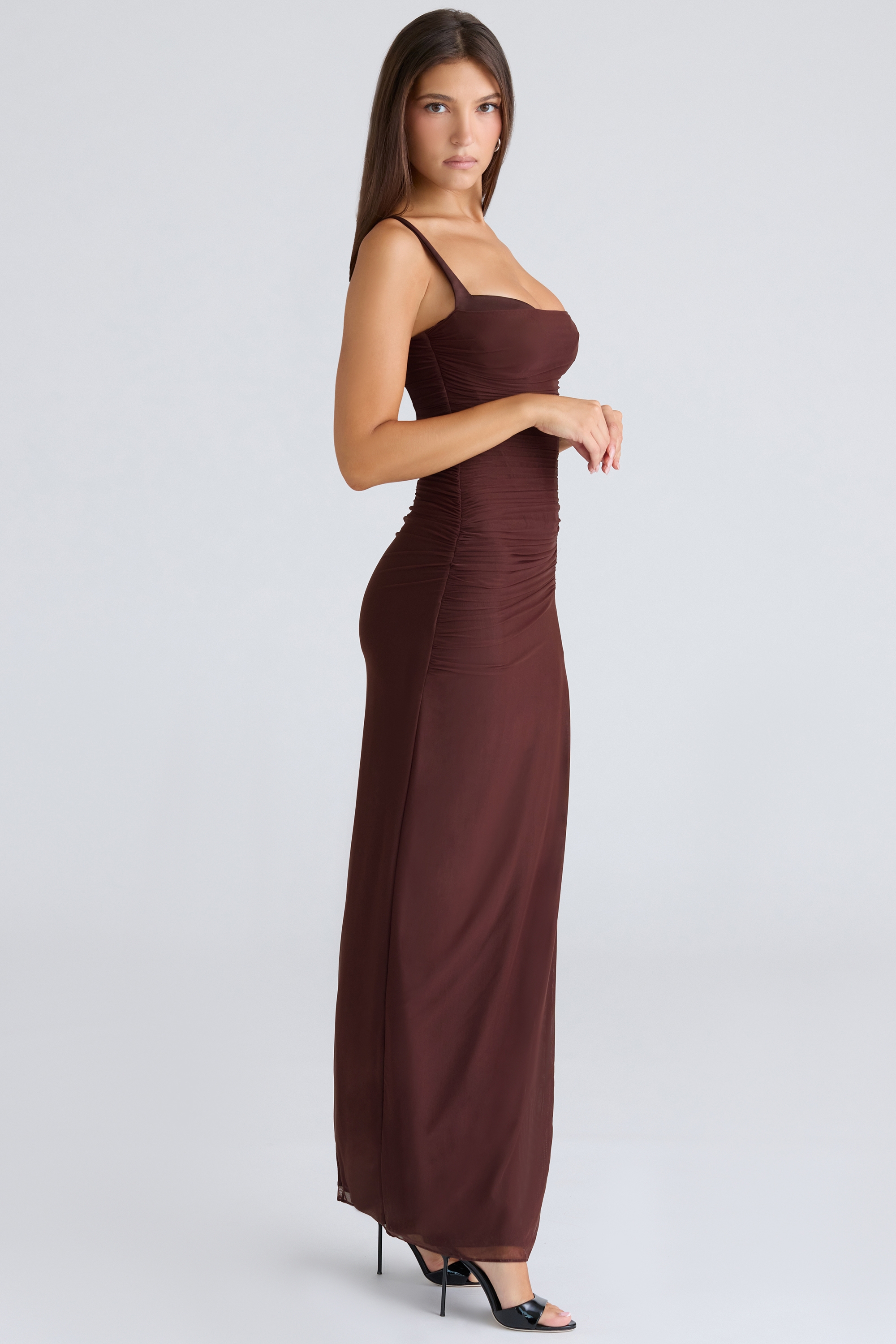 Lini-Burgundy Stretch Mesh Maxi Dress