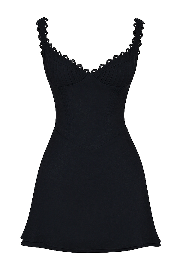 Tilly-Black Pin Tuck Mini Dress