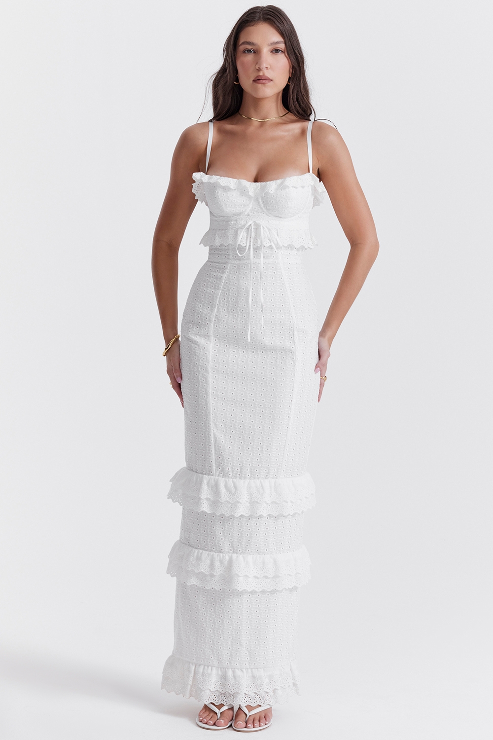 Eve-White Broderie Maxi Dress