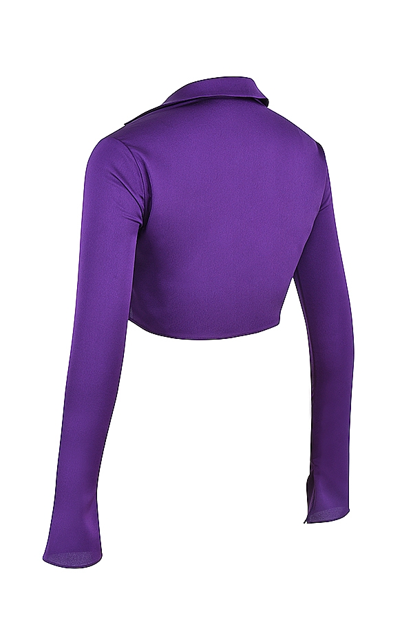 Lavender-Grape Satin Cropped Tie Front Top