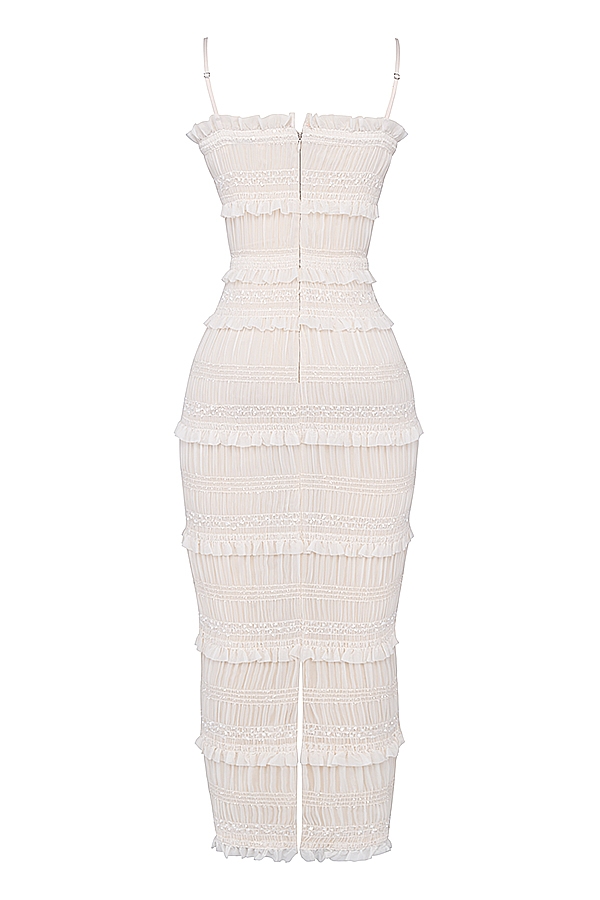 Solana-Ivory Sequin Pleat Maxi Dress