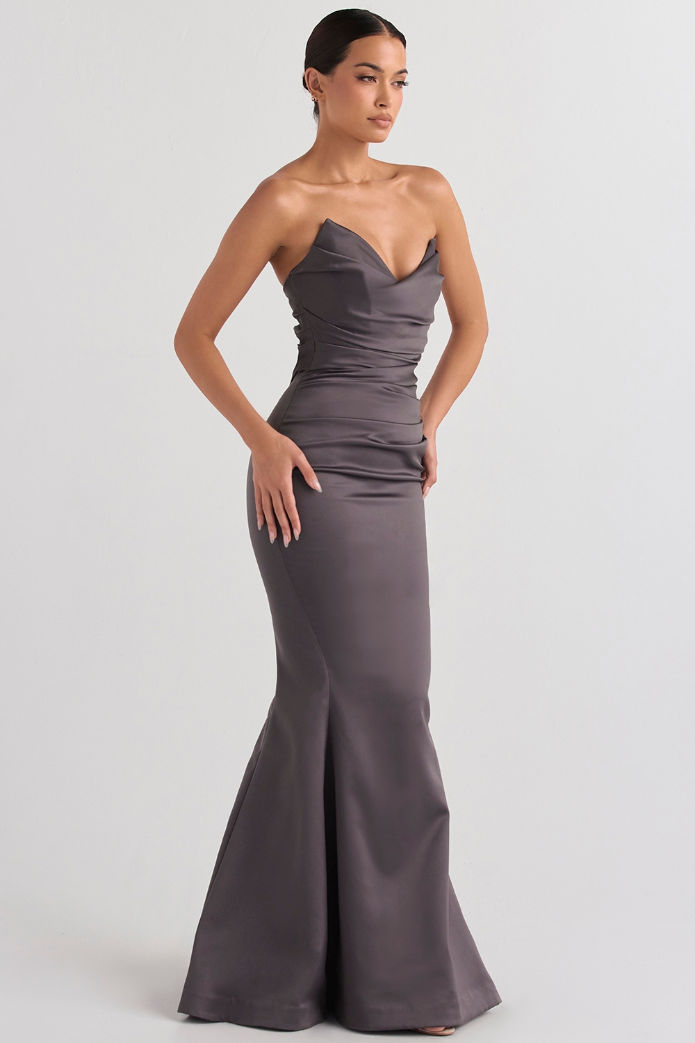 Fleur-Shadow Satin Strapless Gown
