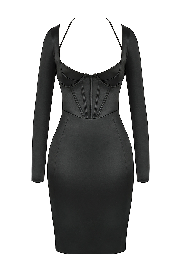 Grazia-Black Disco Satin Corset Dress