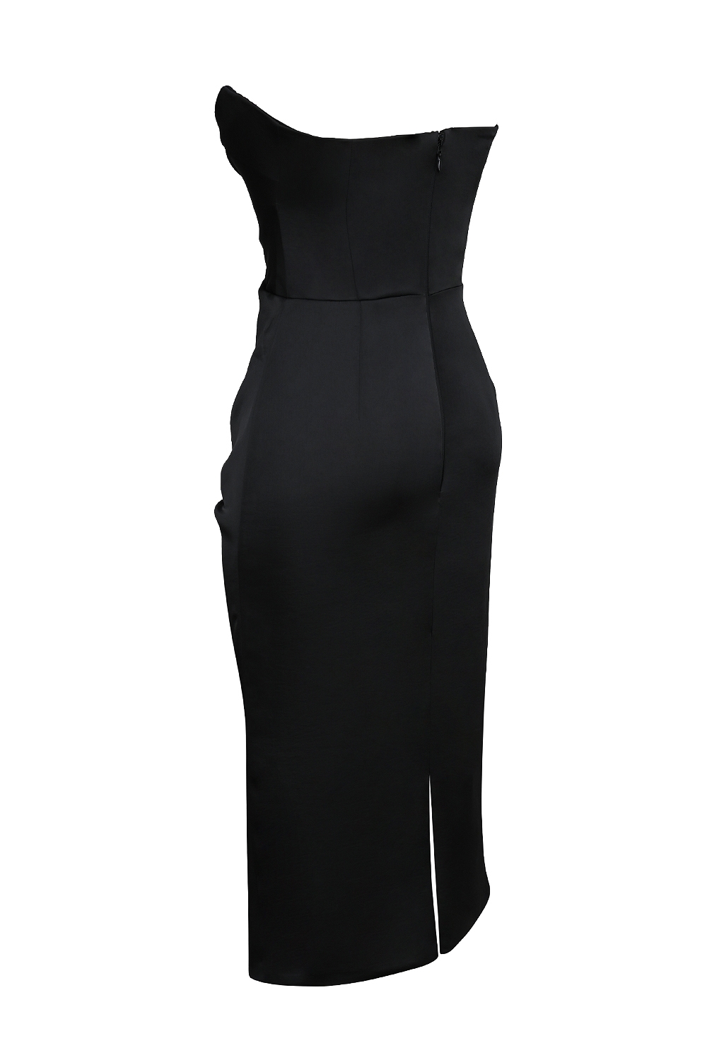Santana-Black Satin Strapless Midi Dress