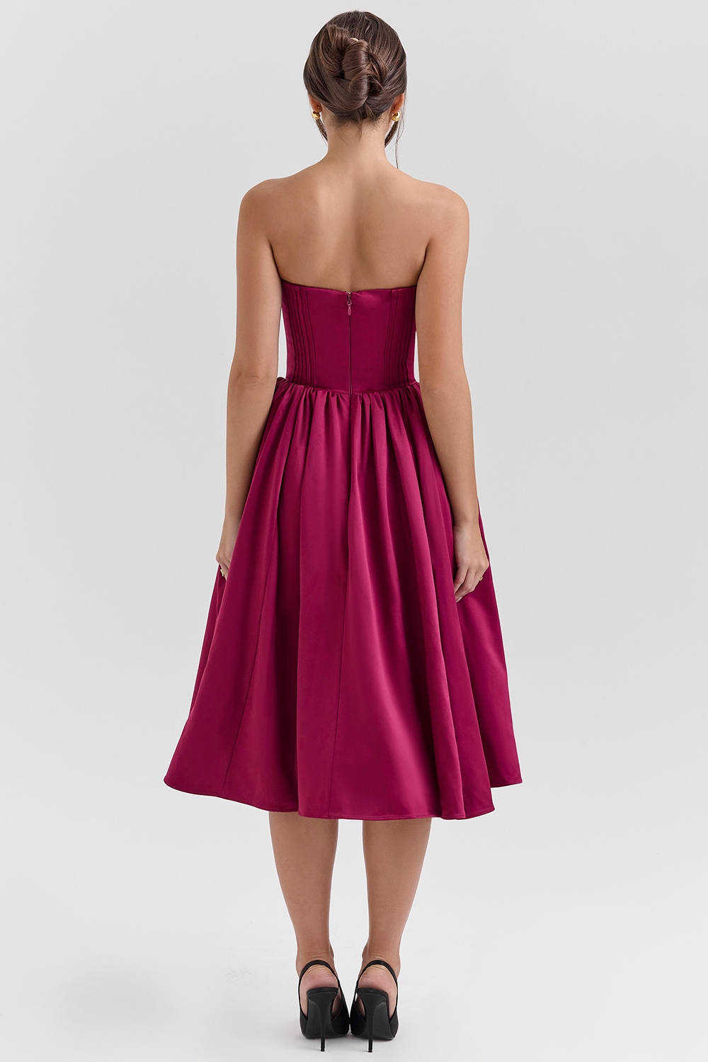 Coco-Burgundy Satin Tulle Midi Dress - SALE