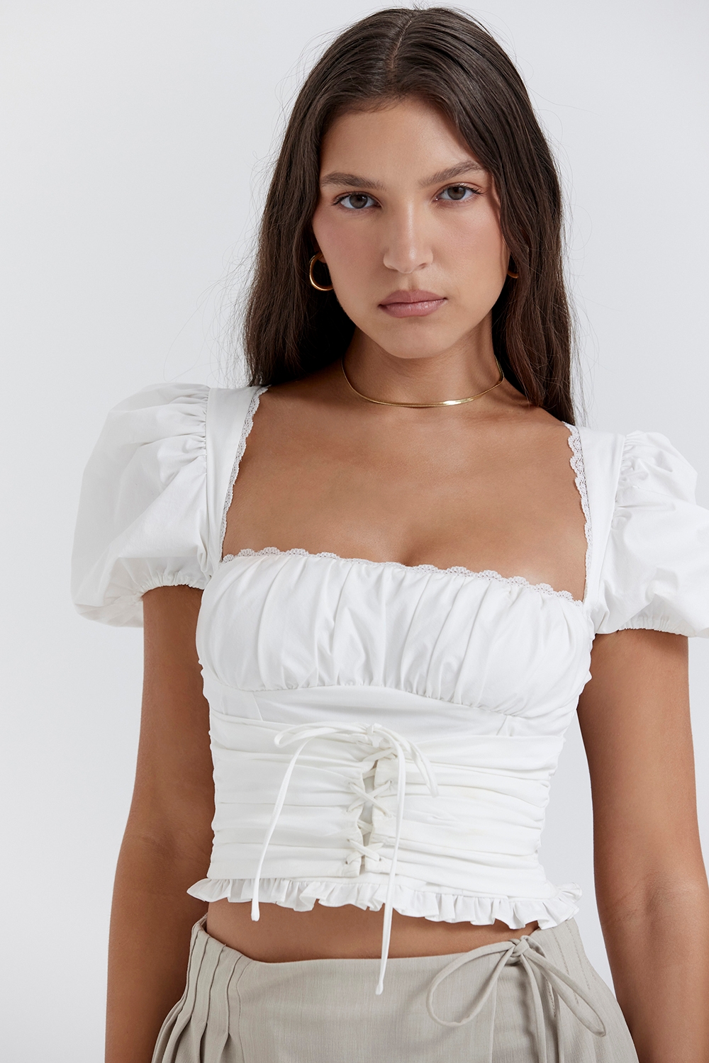 Samaya-White Gathered Top