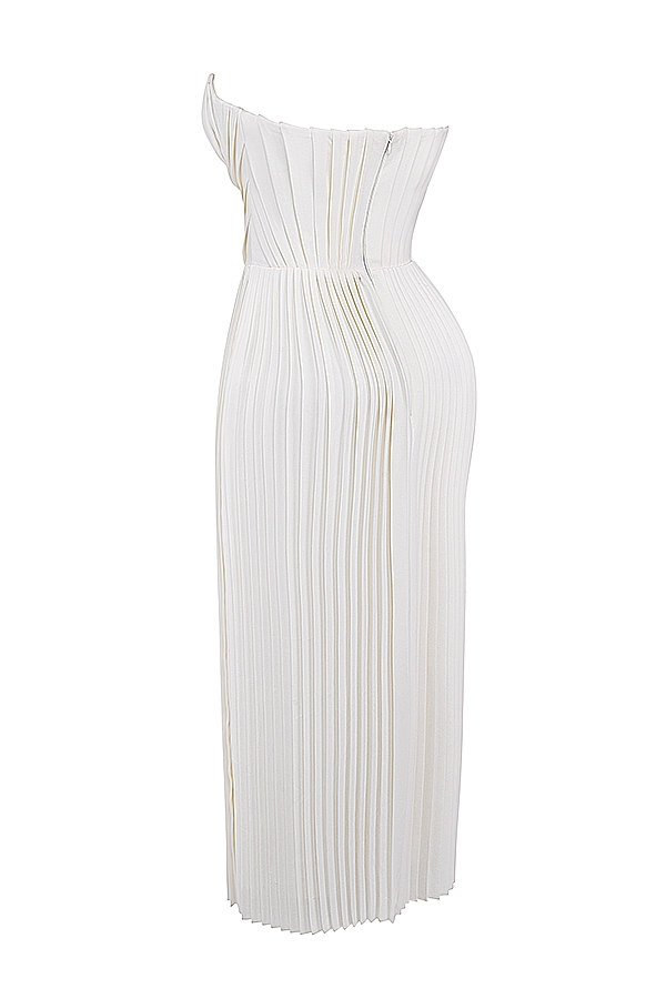 Amorata-Ivory Pleated Maxi Dress