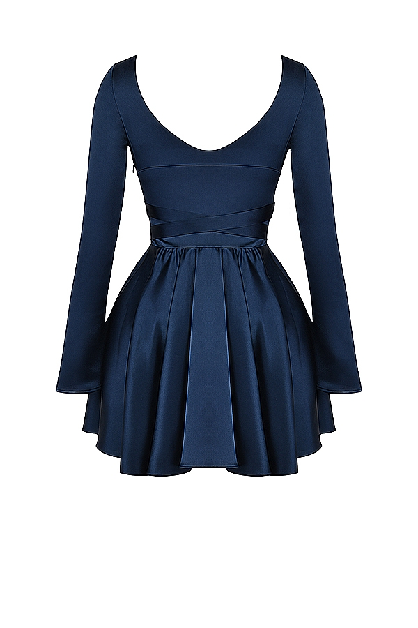 Dominique-Navy Plunge Mini Dress