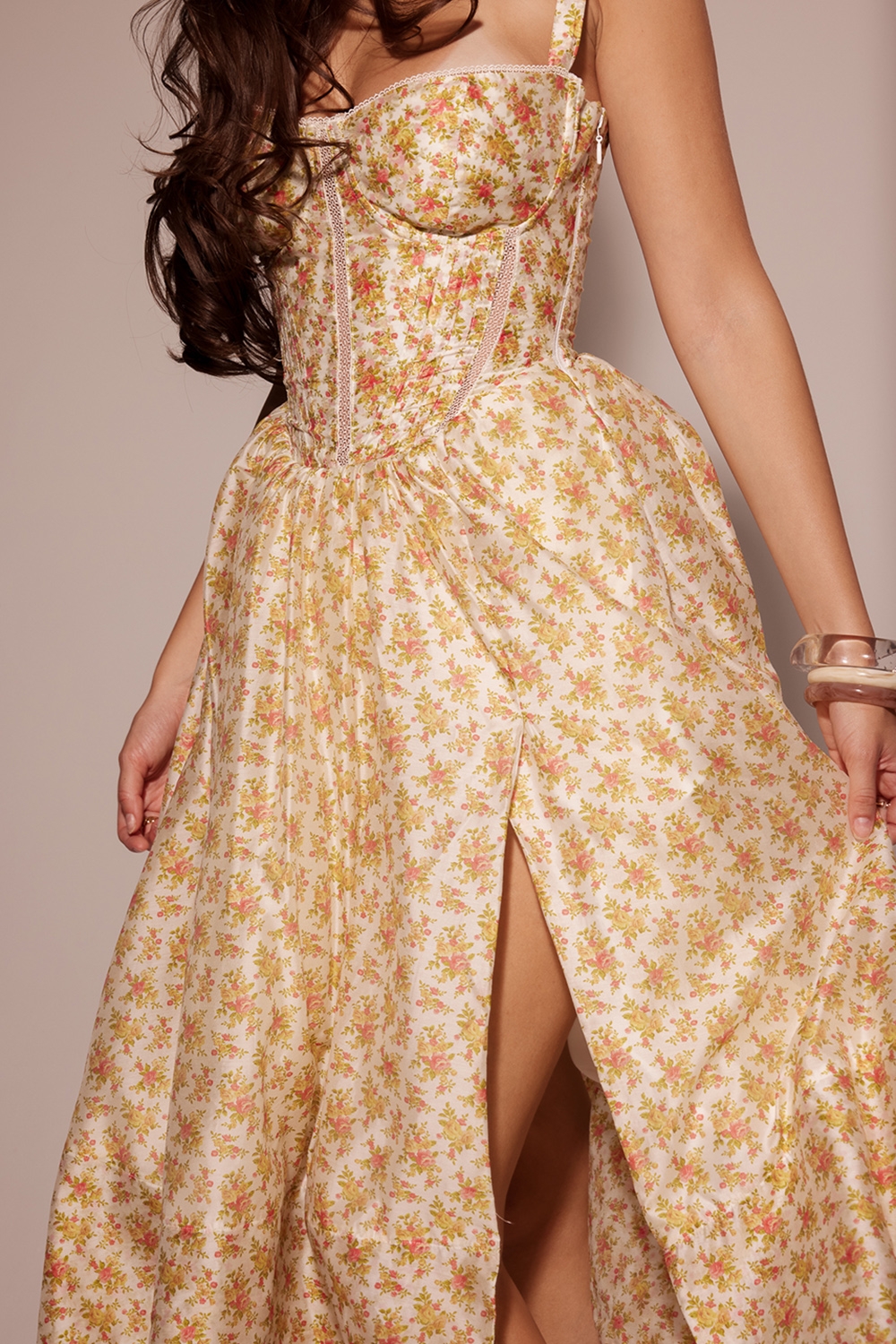 Kelly-Royal Rose Print Corset Midi Sundress