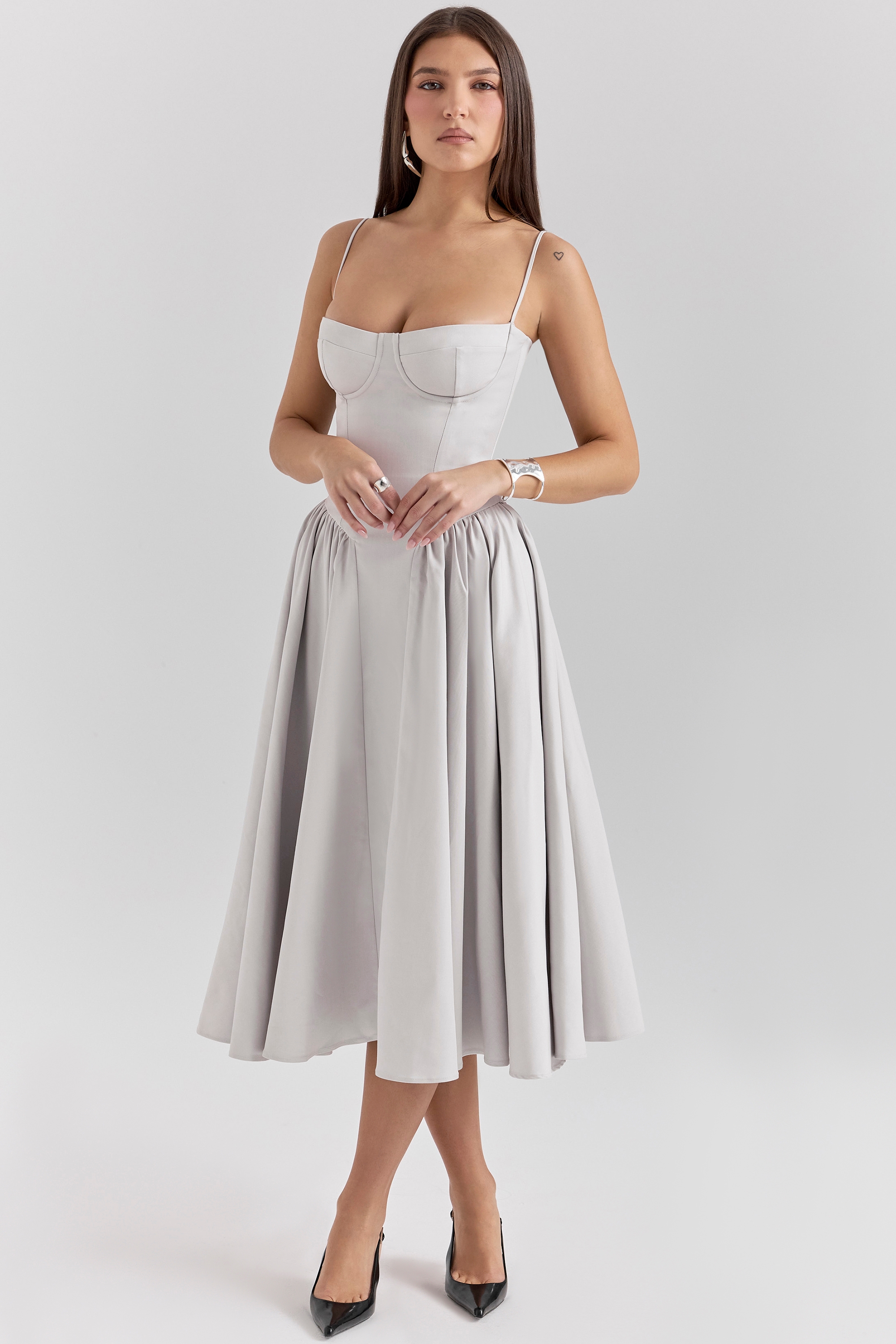 Samaria-Dove Grey Corset Midi Dress