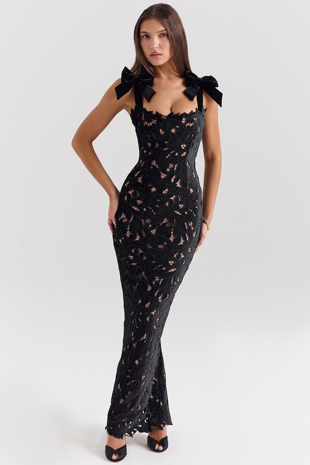 Tiff-Black Velvet Lace Maxi Dress