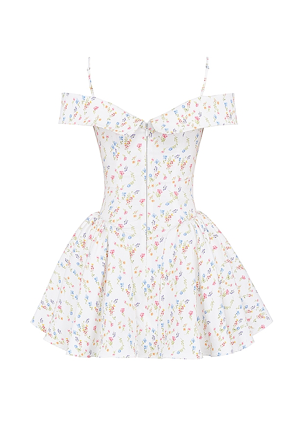 Elida-White Posy Print Corset Mini Dress