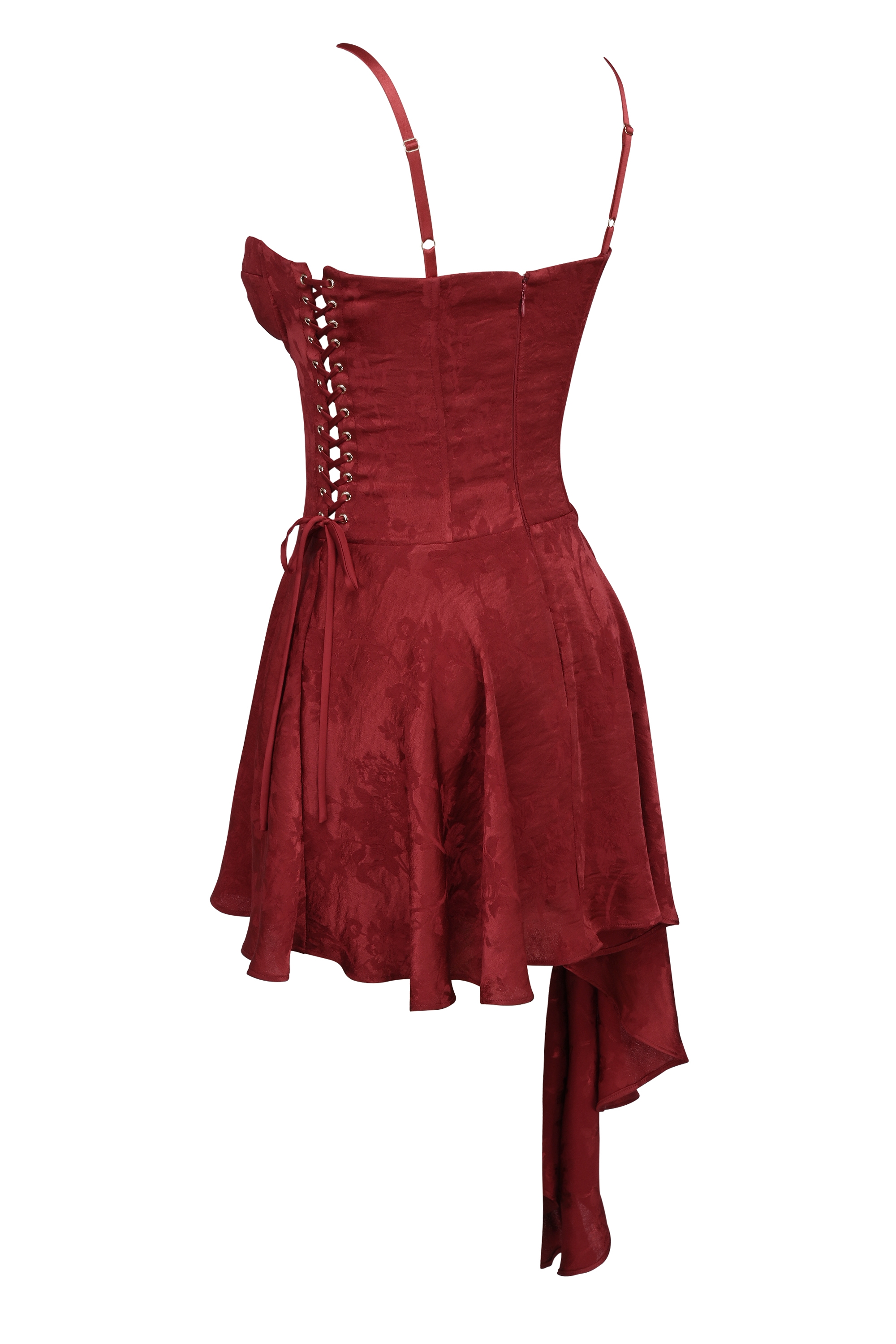 Lola-Wine Jacquard Satin Draped Mini Dress