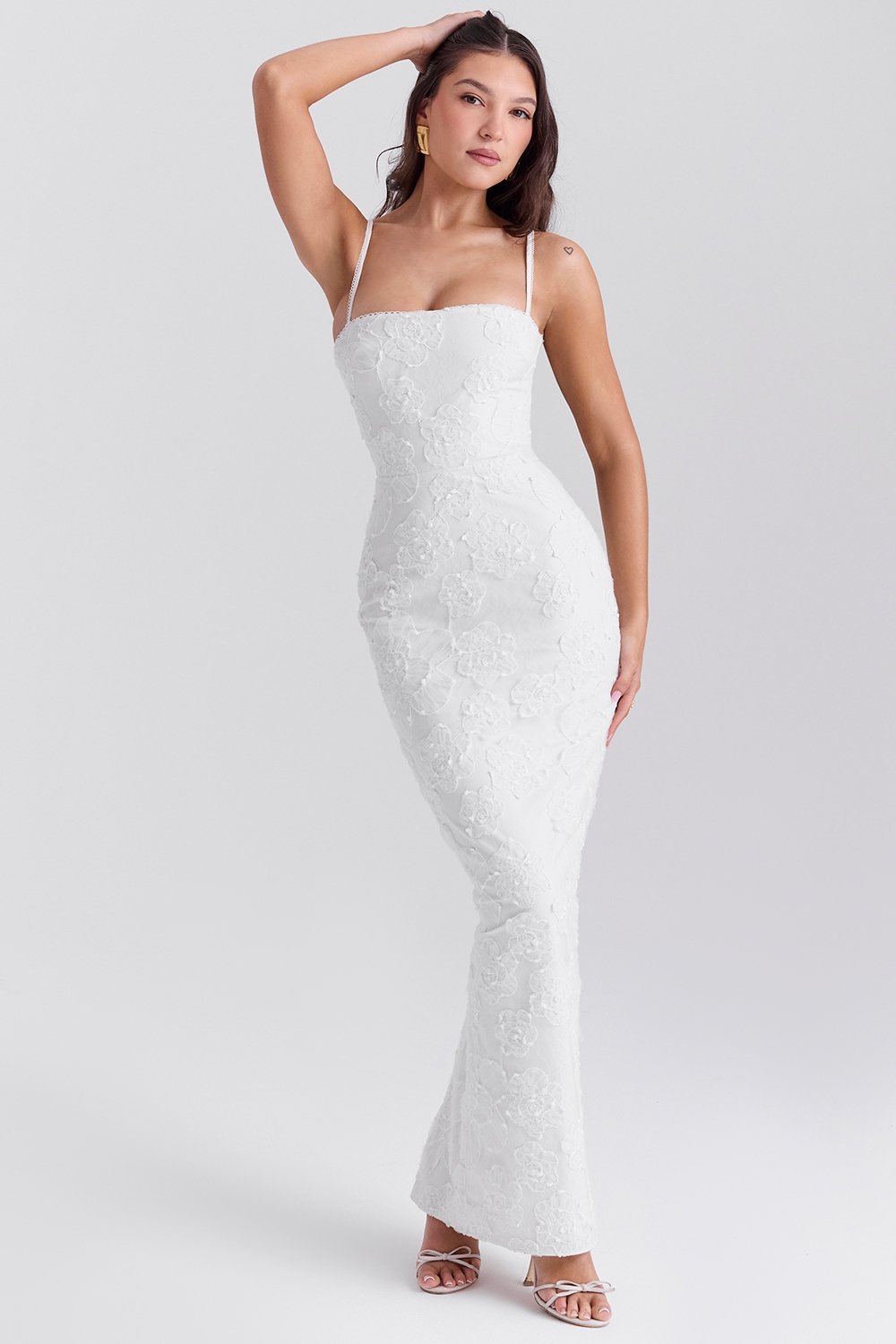 Eva-White Floral Lace Maxi Dress