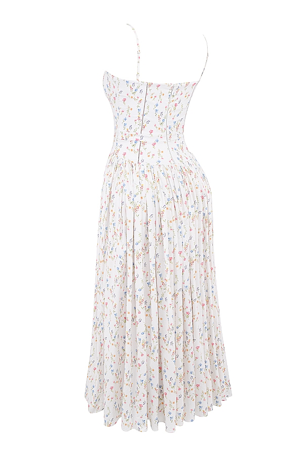Ysabella-White Posy Print Cotton Maxi Sundress
