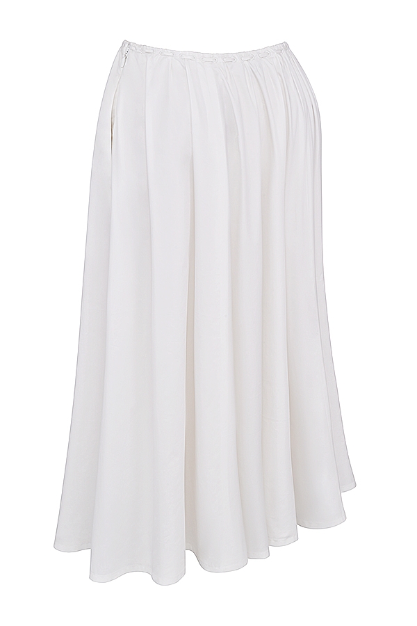 Cora-White Gathered Midi Skirt
