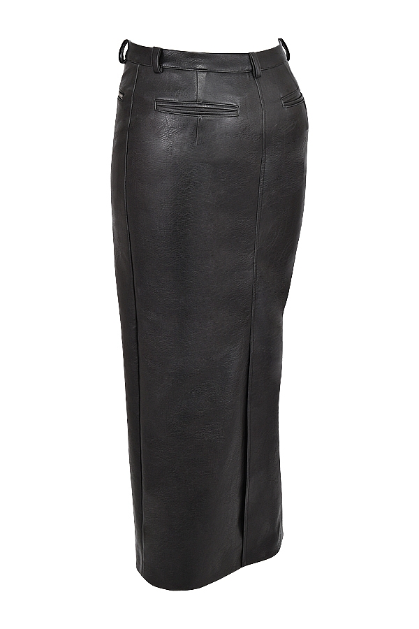 Tana-Black Vegan Leather Maxi Skirt