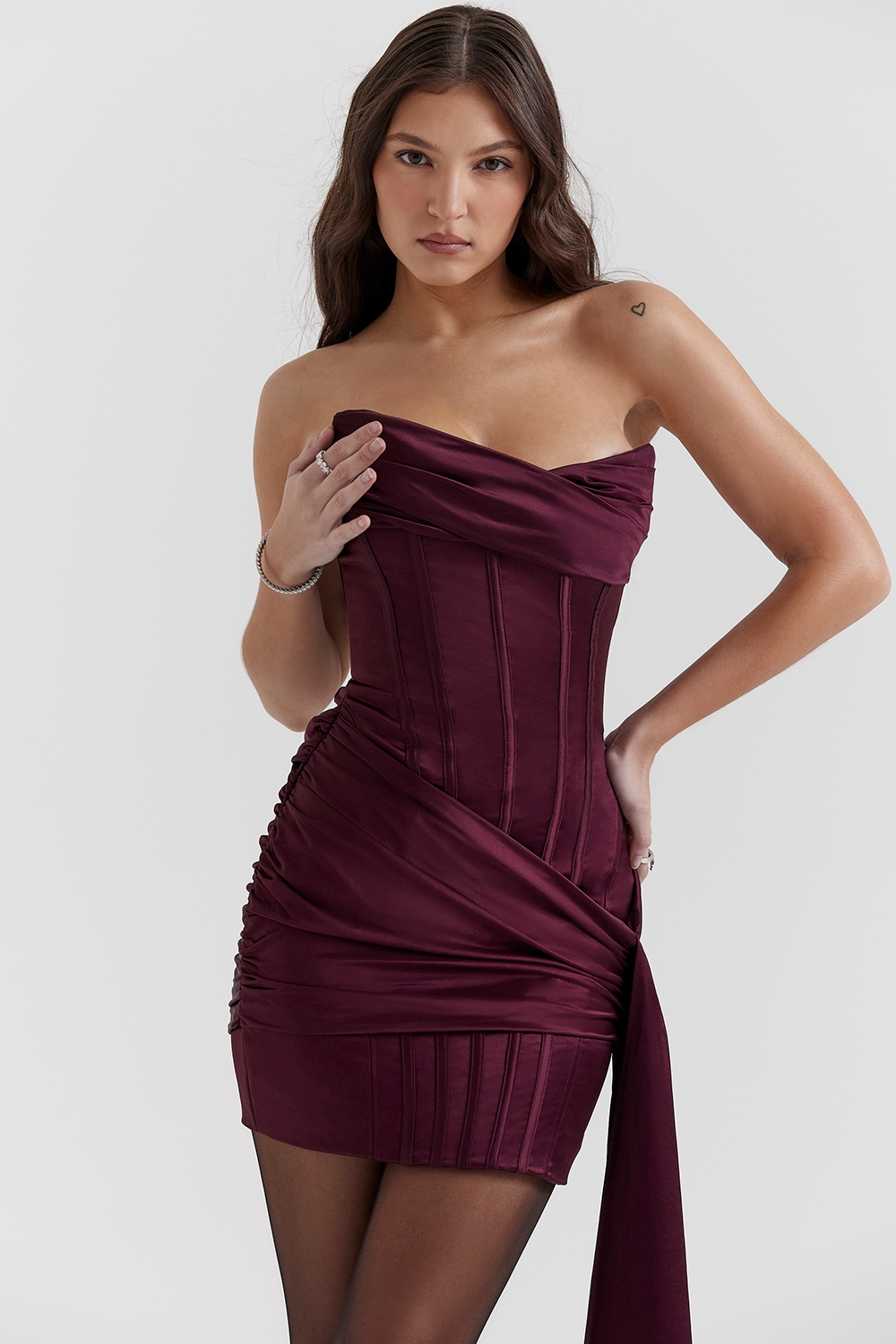 Loubella-Mulberry Strapless Corset Dress