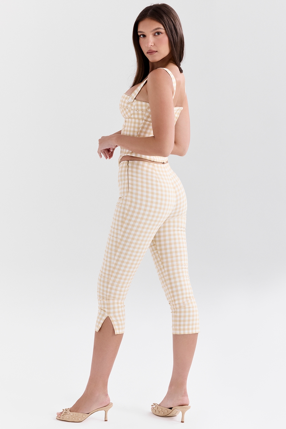 Carella-Gingerbread Gingham Capri Trousers