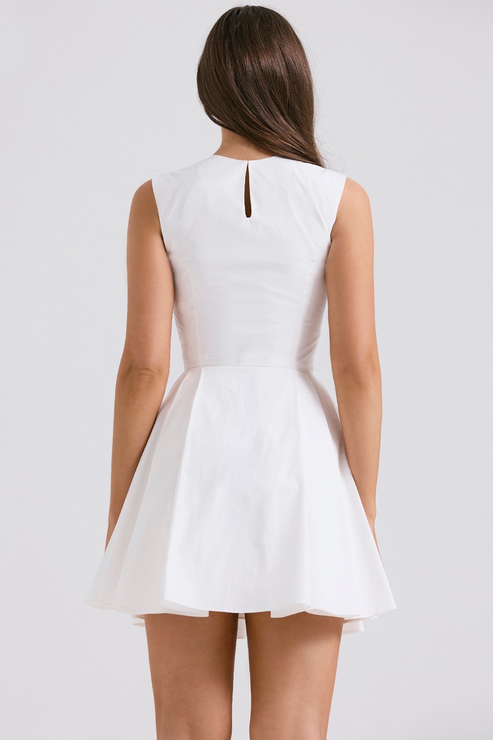 Claretta-White Pleated Cotton Mini Dress