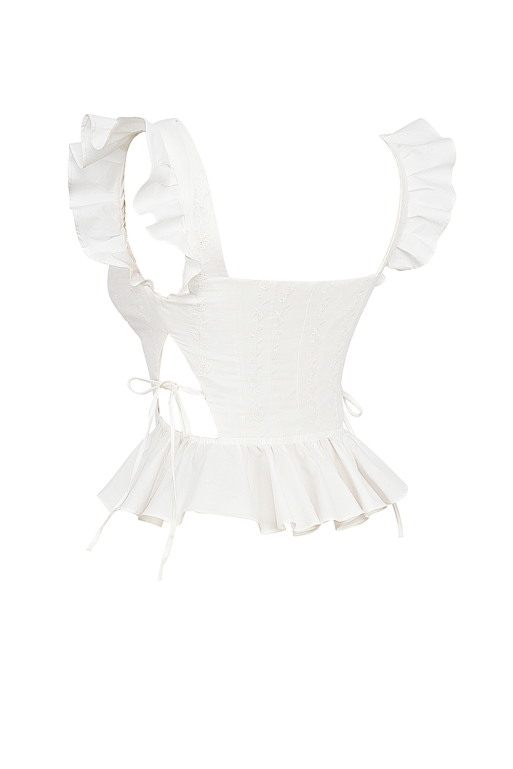 Lilibet-White Embroidered Cotton Peplum Corset Top