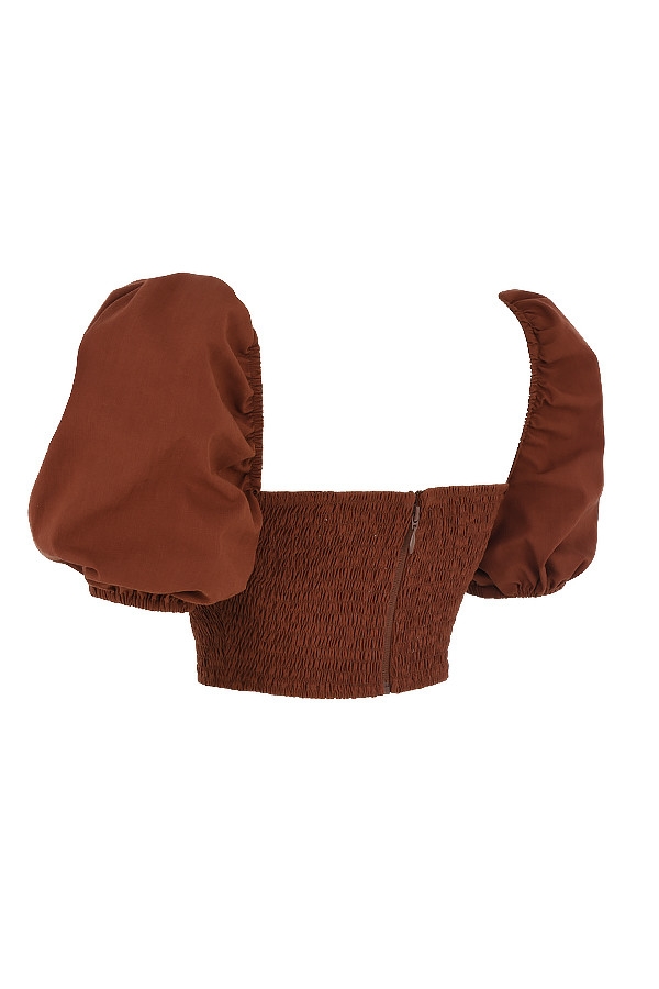 Lavanna-Cocoa Puff Sleeve Cropped Top