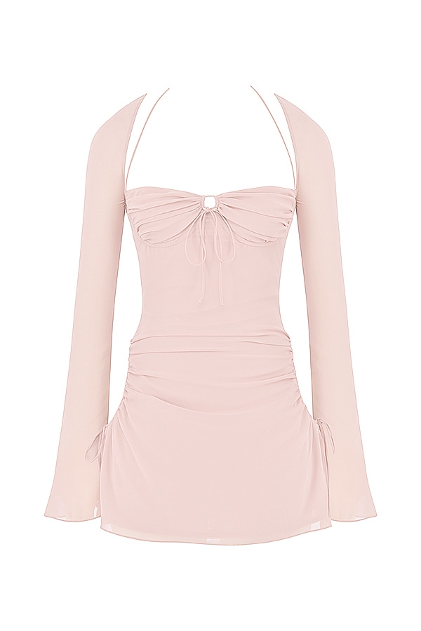 Baby-Pink Quartz Chiffon Cutout Halter Mini Dress