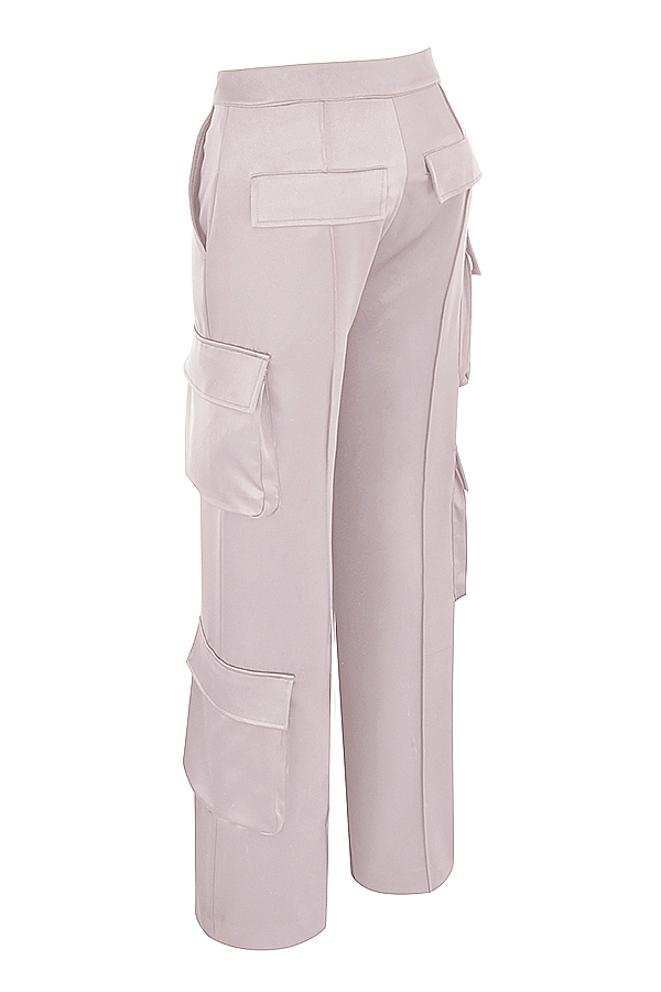 Daria-Crystal Satin Straight Leg Cargo Trousers