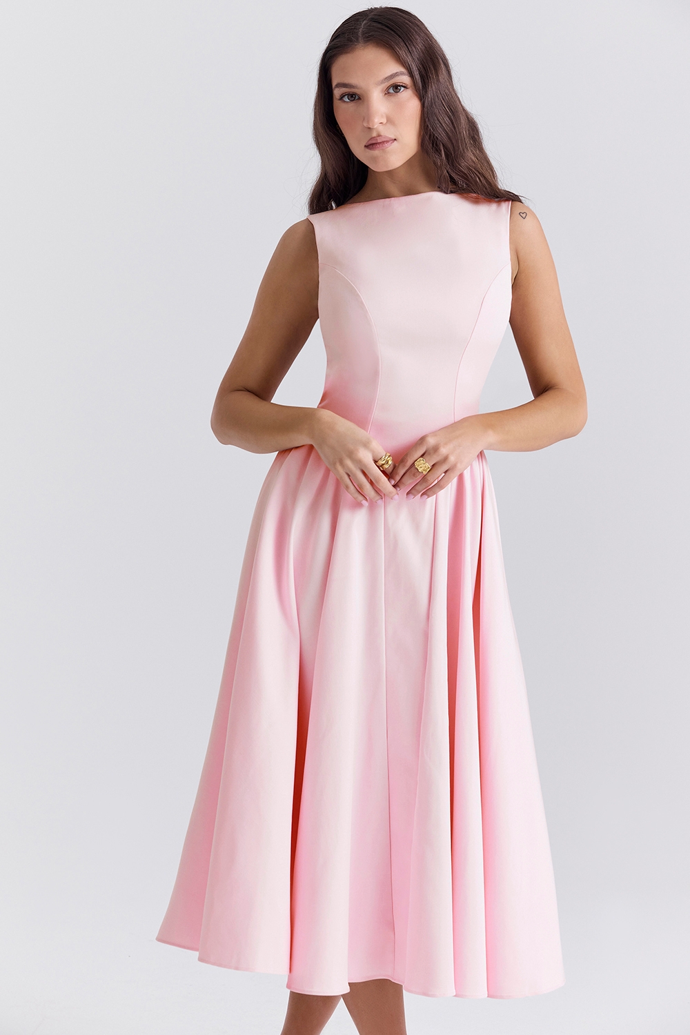 Cindy-Ballerina Pink Twill Midi Sundress