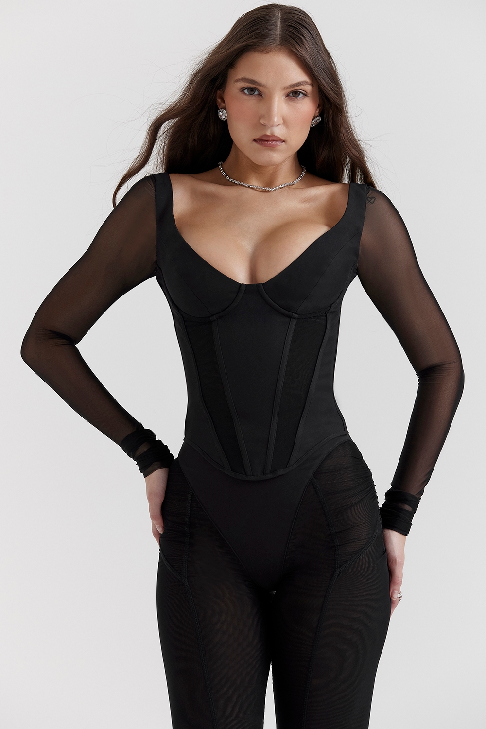 Araminta-Black Long Sleeve Corset