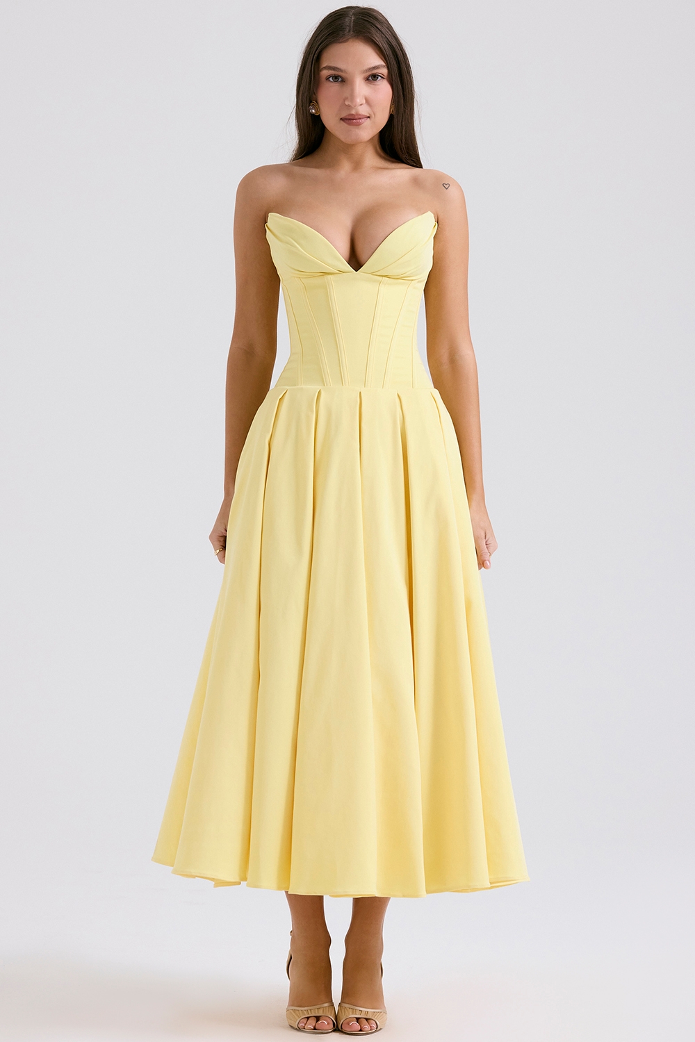 Lady-Sunshine Strapless Tulle Midi Dress