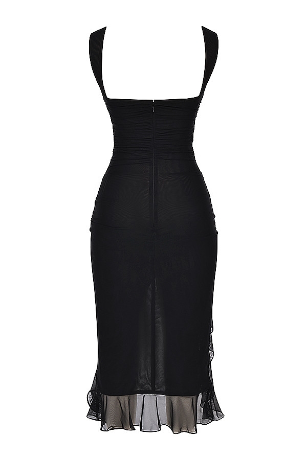 Mistress Rocks Black Ruffle Midi Dress - SALE