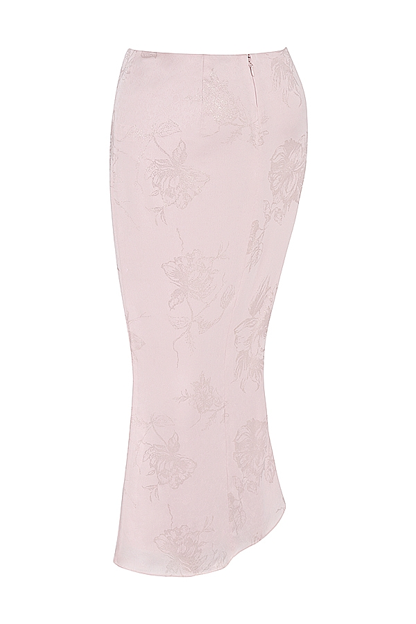 Luisette-Pink Metallic Floral Satin Midi Skirt