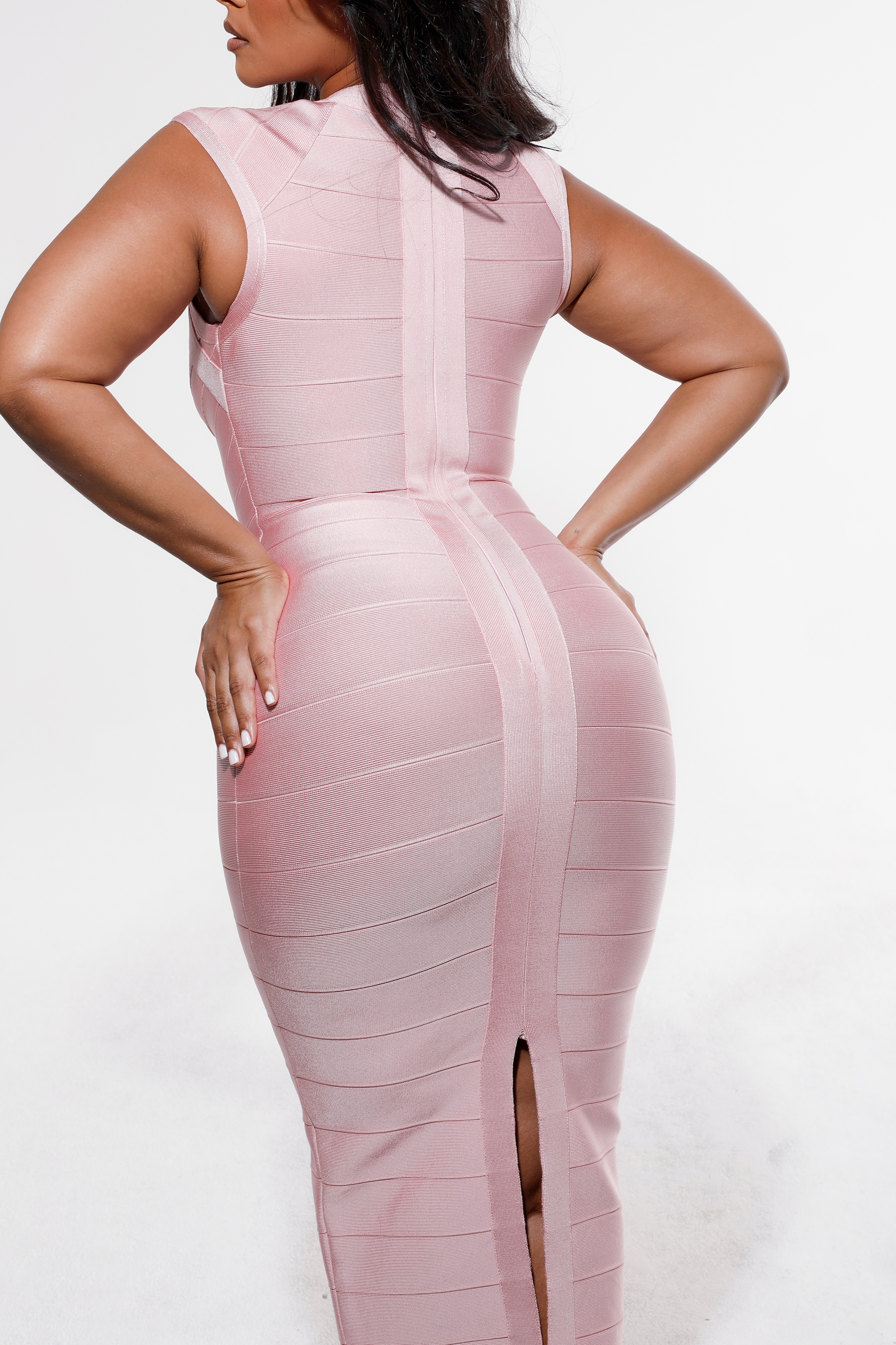 The Icon-Baby Pink Stretch Bandage Midi Dress