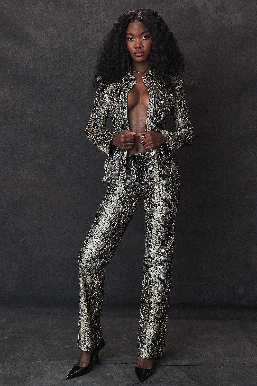 Serina-Snake Print Vegan Leather Trousers